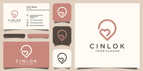 love location logo design. combined heart and map marker and business card design