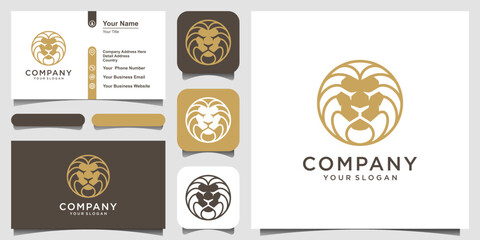Lion head icon with circle concept luxurious logo design illustration template