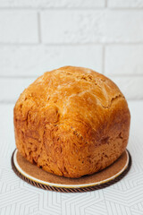 freshly baked homemade cornbread with crispy crust in the kitchen close-up