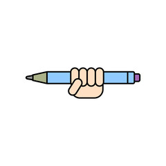 Hand holding a pen. Logo and icon design. Isolated colored vector illustration on white background.