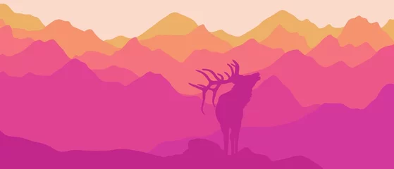 Foto auf Alu-Dibond Minimalistische Landschaft mit Bergen. Schöner Farbverlauf im Hintergrund. Hintergrund mit Bergen und Sonnenuntergang. Schöne Tapeten und Hintergründe © Elizaveta