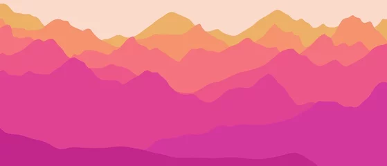 Foto auf Acrylglas Minimalistische Landschaft mit Bergen. Schöner Farbverlauf im Hintergrund. Hintergrund mit Bergen und Sonnenuntergang. Schöne Tapeten und Hintergründe © Elizaveta