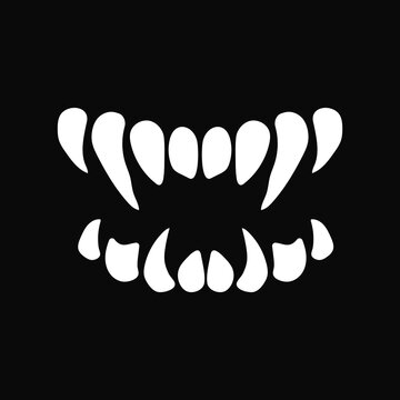 White jaw monster. Grin of creepy creature with fangs teeth