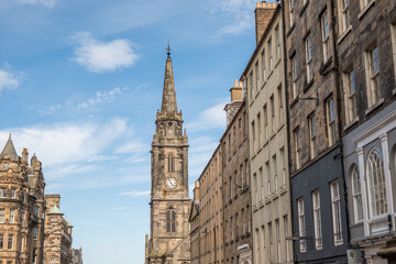 Fototapeta na wymiar City skyline. Random historical and ancient buildings in Edinburgh, Scotland’s capital city