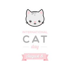International Cat Day. August 8. Cat face filled icon. Vector illustration, flat design