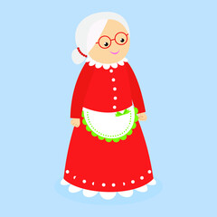 grandmother with glasses and a red dress