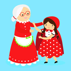 grandmother and granddaughter in a red cap