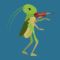 Fairytale grasshopper playing the violin