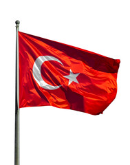 Waving flag of Turkey, isolated, white background