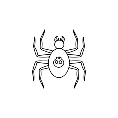 Creepy spider with skull. Hand drawn line art Halloween illustration. Isolated on white