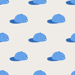 Seamless vector cap pattern. Stylish hat fashion garment background for fabric, textile, cover etc.