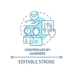 Controlled by learners turquoise concept icon. Microlearning method abstract idea thin line illustration. Self management. Isolated outline drawing. Editable stroke. Arial, Myriad Pro-Bold fonts used
