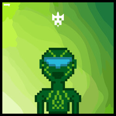 cartoon character in pixel vector art using a color filled background