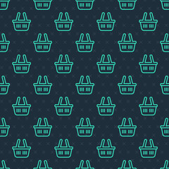 Green line Shopping basket icon isolated seamless pattern on blue background. Online buying concept. Delivery service sign. Shopping cart symbol. Vector