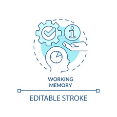 Working memory turquoise concept icon. Microlearning process abstract idea thin line illustration. Limited human memory. Isolated outline drawing. Editable stroke. Arial, Myriad Pro-Bold fonts used
