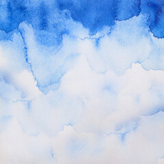 Blue light watercolor, ink, abstract background texture. Copy space for banner, design, poster, backdrop. High resolution colorful watercolor texture background. Hand painted texture.