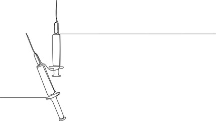 Continuous one line drawing of syringe with needle. Medical equipment or tools. Minimal line art.