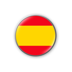 Spain flag. Round badge in the colors of the Spain flag. Isolated on white background. Design element. 3D illustration.