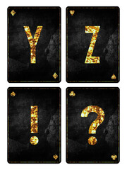 Set of letters Y, Z, Alphabet on vintage playing cards. Isolated on white background.