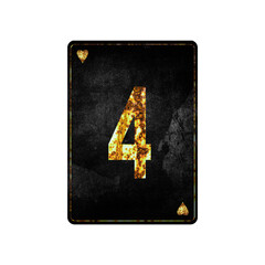 Digit four. Alphabet on vintage playing cards. Isolated on white background. Design