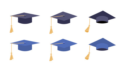 Set of graduation cap in flat illustration