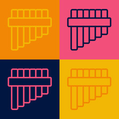 Pop art line Pan flute icon isolated on color background. Traditional peruvian musical instrument. Folk instrument from Peru, Bolivia and Mexico. Vector