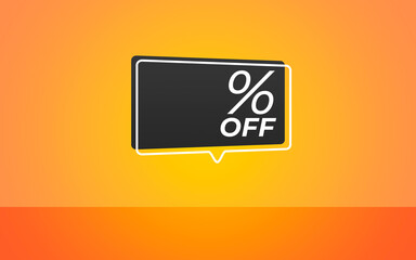 percent discount. Yellow and orange banner with floating ballon for promotions and offers, background with place for your text