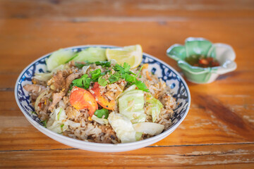 Fried rice with pork, a popular Thai food.
