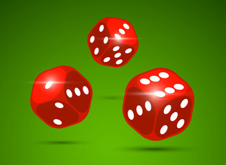 Dice vector 3d objects isolated illustration, gambling games design, board games, realistic cubes fortune luck.