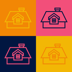 Pop art line House icon isolated on color background. Home symbol. Vector