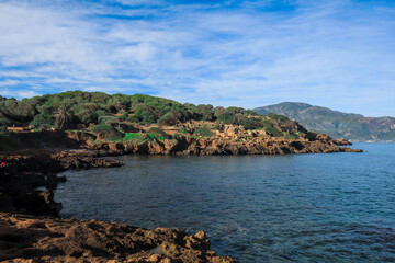 Ancient Ruins of Roman Tipasa with the Nice View to the Mediterranean coastline near Tipaza city, Algeria
