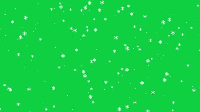 Snowfall on green background - winter, slowly falling snow effect