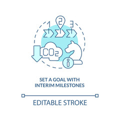 Set goal with interim milestones turquoise concept icon. Transforming to net zero abstract idea thin line illustration. Isolated outline drawing. Editable stroke. Arial, Myriad Pro-Bold fonts used