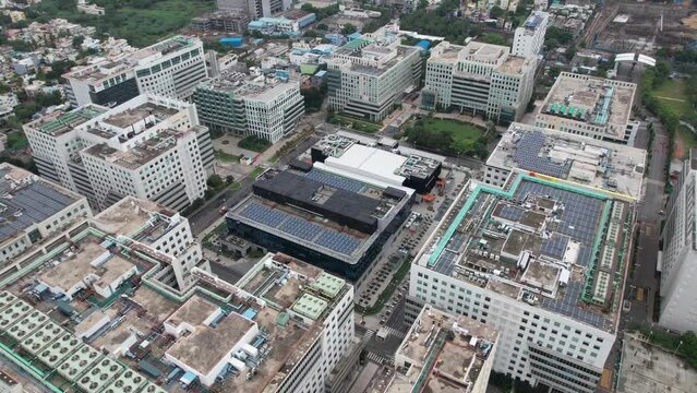 Aerial view of multiblock Information technology (IT) SEZ Commercial Project