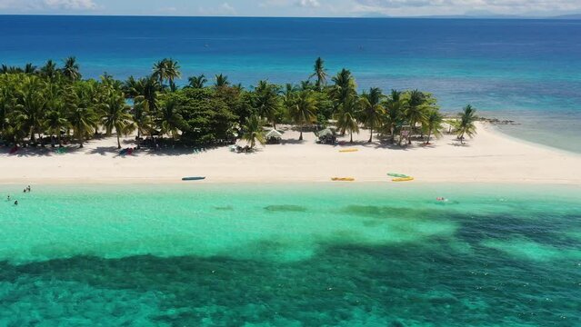 Paradise Of Kalanggaman Island With White-sand Beach And Coconut Trees At Summer In The Philippines. - aerial