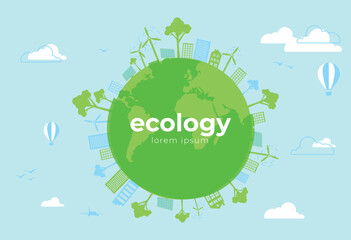 Green eco life flat art style concept vector illustration - 518278749