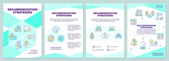 Fototapeta na wymiar Decarbonization strategies mint brochure template. Net zero. Leaflet design with linear icons. Editable 4 vector layouts for presentation, annual reports. Arial-Black, Myriad Pro-Regular fonts used