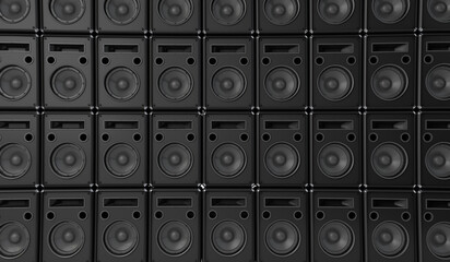 Wall of speakers background for a band of DJ. 3D Rendering - obrazy, fototapety, plakaty