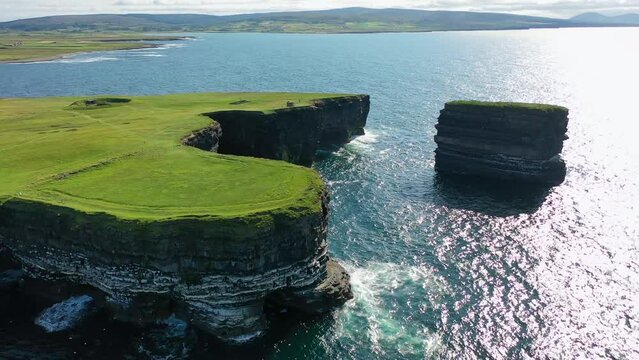 Aerial view of the Dun Briste sea stick at Downpatrick head, County Mayo - Republic of Ireland