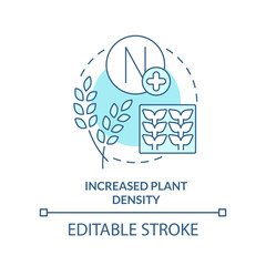 Increased plant density turquoise concept icon. Source of agricultural productivity abstract idea thin line illustration. Isolated outline drawing. Editable stroke. Arial, Myriad Pro-Bold fonts used - obrazy, fototapety, plakaty