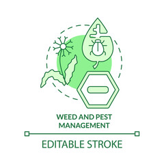Weed and pest management green concept icon. Prevent issues. Increased crop yield abstract idea thin line illustration. Isolated outline drawing. Editable stroke. Arial, Myriad Pro-Bold fonts used