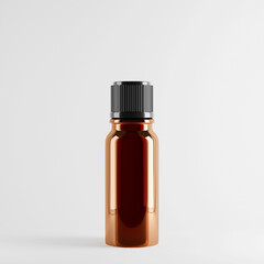 Glass amber cosmetic bottle for essential oil mockup on a light background.