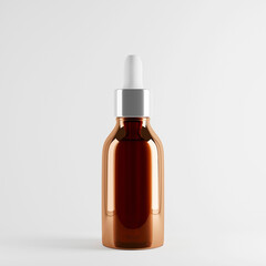 Cosmetic Amber Glass Dropper Bottle mockup on a light background.