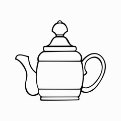 Embossed decorative teapot for brewing tea, monochrome vector illustration