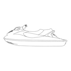 Outline of a water scooter from black lines isolated on a white background. Side view. Vector illustration.