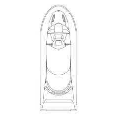 Outline of a water scooter from black lines isolated on a white background. View from above. Vector illustration.