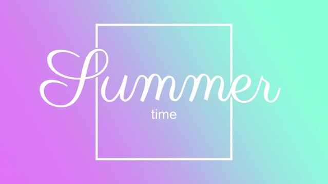 Summer Time on purple and blue gradient with elegance frame, motion promotion, summer and retro style background