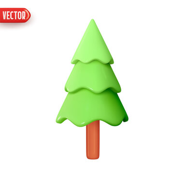 Christmas tree. Abstract minimal decorative festive conical shape tree. New Year's holiday decor. Realistic 3d design element In cartoon style. Icon isolated on white background. Vector illustration