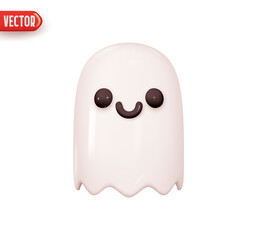 Halloween Ghost. Cute ghost character. Realistic 3d design element In plastic cartoon style. Icon isolated on white background. Vector illustration