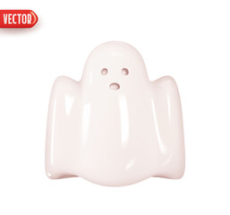 Halloween Ghost. Ghost character scary and creepy. Realistic 3d design element In plastic cartoon style. Icon isolated on white background. Vector illustration